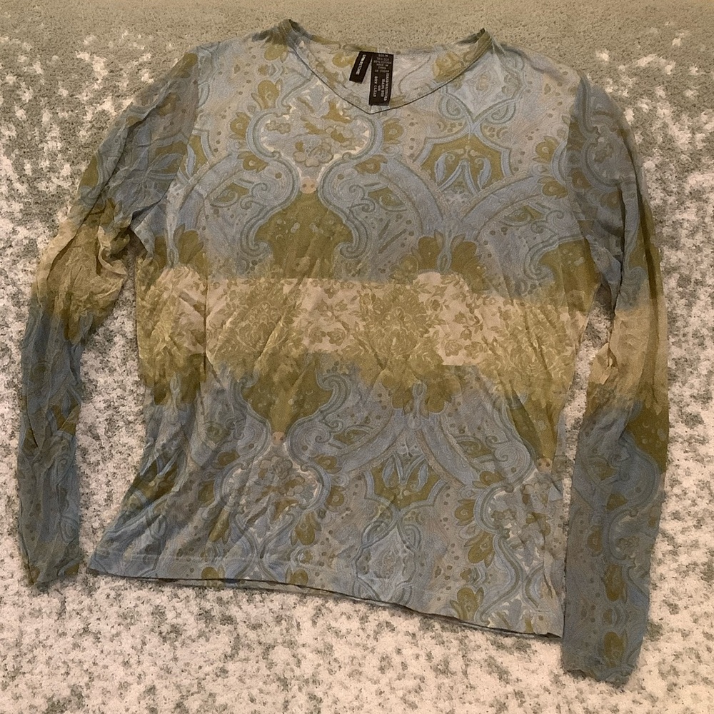 Elegant Lynn Ritchie Blue and Green Paisley Women's Top NWOT Medium